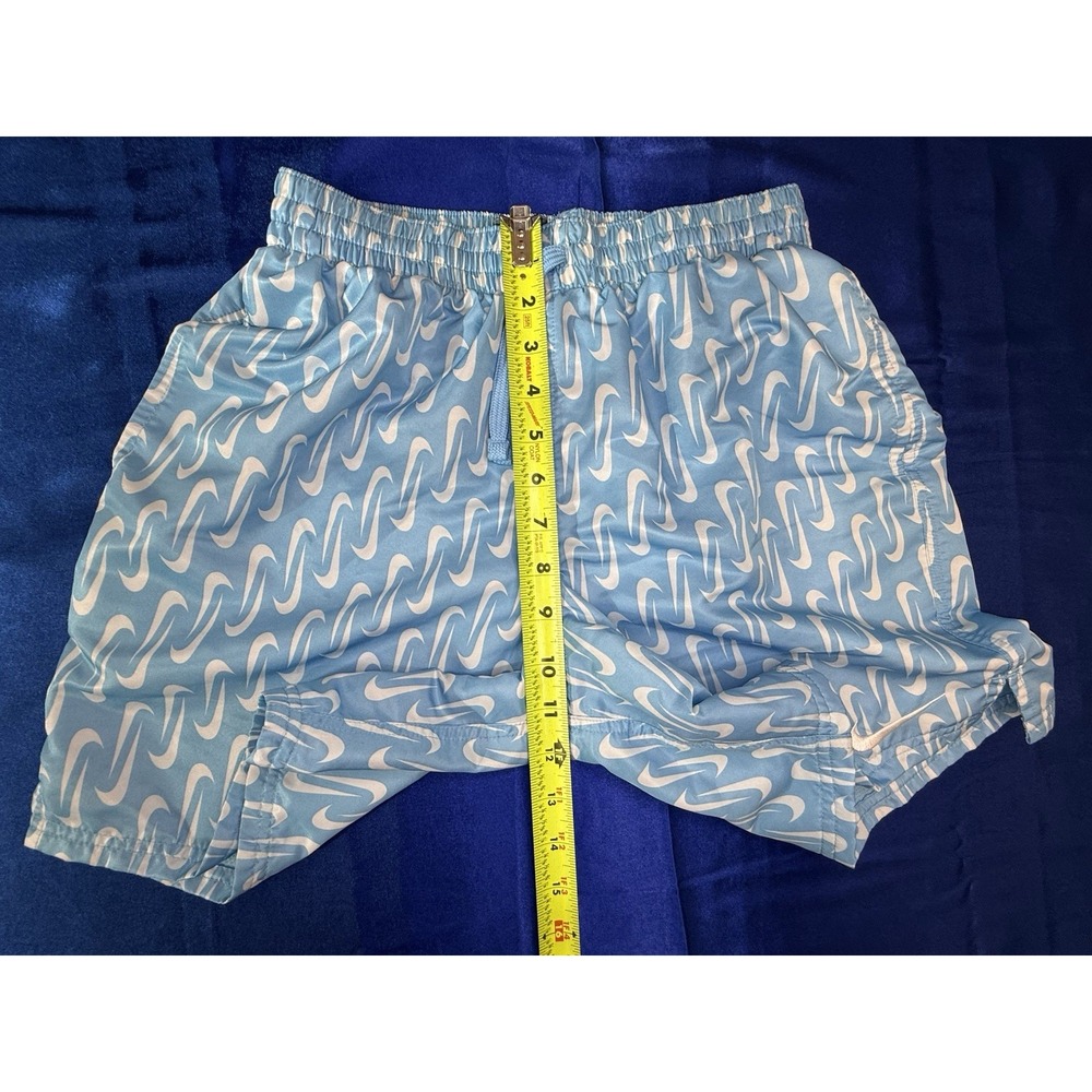 Nike Swim Shorts Men's Small 6.5" Blue Volley Shorts White Swoosh AOP All Over - Picture 5 of 8
